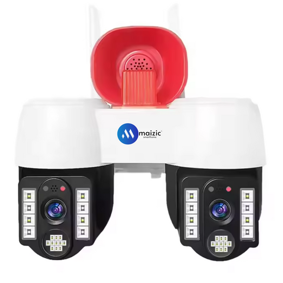 Maizic Smarthome 2in1 2K FHD Siren 1080p Resolution WIFI Wireless Outdoor Camera with Dual Lens | 360° View | Alarm | Motion Detection | Color Night Vision | IP66 Weatherproof | Two Way Audio Support Upto 128 GB SD Card