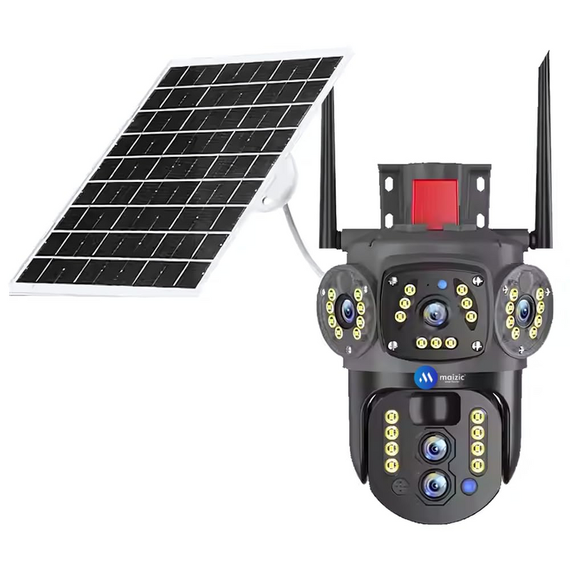 Maizic Smarthome TriVista 5MP 4G SIM Solar CCTV Camera | Dual Lens + Triple Screen View | 10X Opti-Zoom | Outdoor Security with Built-in Solar Panel & Battery | Ideal for Farms & Homes | 6-Month Warranty