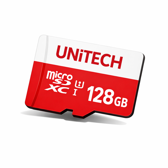 UNiTECH 128GB MicroSD Card – UHS-I SDXC with Adapter | High-Speed, Full HD, Waterproof, Shockproof | For Smartphones, Tablets, CCTV & Action Cams