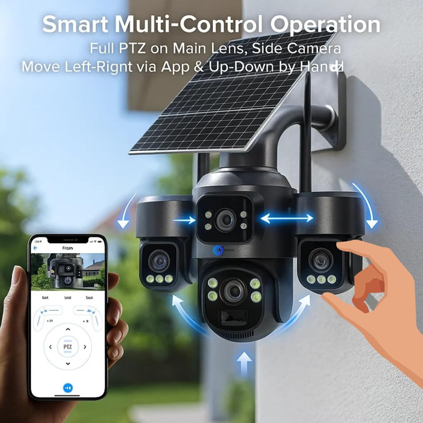 Maizic Smarthome Ultragenie 4G Solar 5MP×3 FHD 3 Lens/3 Screen AI Triple PTZ Outdoor CCTV Camera | 360° View | Color Night Vision | Human Detection | 2-Way Audio | IP66 Waterproof