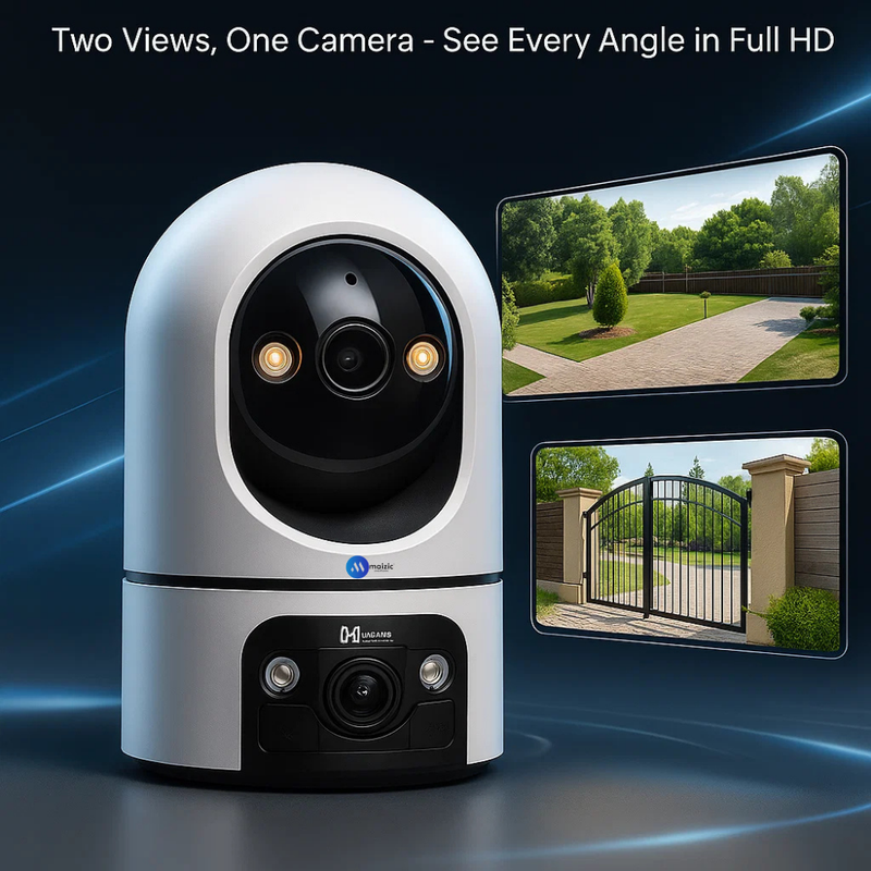 Maizic Smarthome Kyrone X2 5+5MP Dual Lens/Screen WiFi Indoor CCTV Camera | Full HD 1080p | 360° View | Color + IR Night Vision | Two-Way Audio | Motion Detection | Video Calling | SD Card Support up to 128 GB