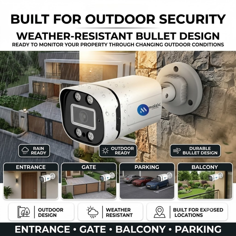 Maizic Smarthome 8MP Outdoor Bullet Wired IP CCTV Camera for Home & Office | Ethernet Security Camera with Built-in Audio, Starlight Night Vision, ONVIF & NVR Compatible, Waterproof