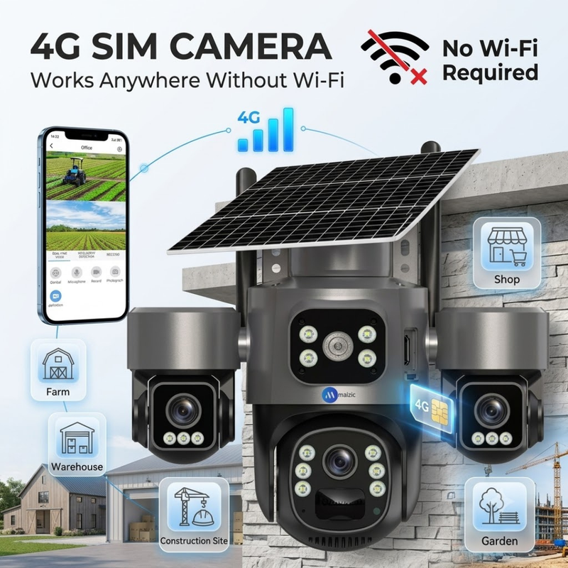 Maizic Smarthome Ultragenie 4G Solar Triple Lens CCTV Camera | 5MP×3 (15MP) AI Triple PTZ | Triple Screen View | 360° Outdoor Security Camera | Color Night Vision | Human Detection | 2-Way Audio | IP66 Waterproof