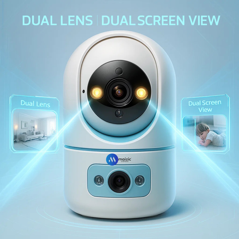 Maizic Smarthome Pikacam 4MP UHD Indoor WiFi PTZ Camera | 2-Lens/Screen View 360° Rotation | Color Night Vision | AI Motion Detection | Two-Way Audio | V380 Pro App | Supports 128GB SD & Cloud