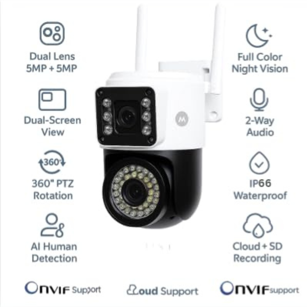 Maizic Smarthome SuperCam 36IR Dual Lens 5MP+5MP UHD WiFi Outdoor CCTV Camera for Home | Dual Screen View | Color Night Vision | AI Human Detection | 2-Way Audio | ONVIF | Wireless Security Camera