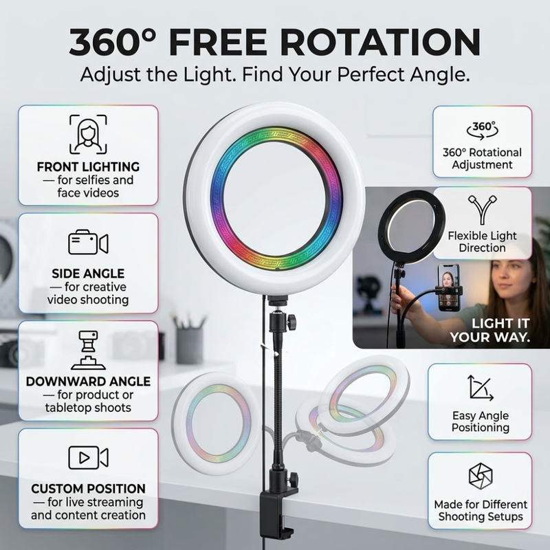 Maizic Smarthome RGB LED Soft Ring Light with Adjustable Phone Holder for Selfies, Reels, YouTube, Vlogging, Video Shooting & Live Streaming