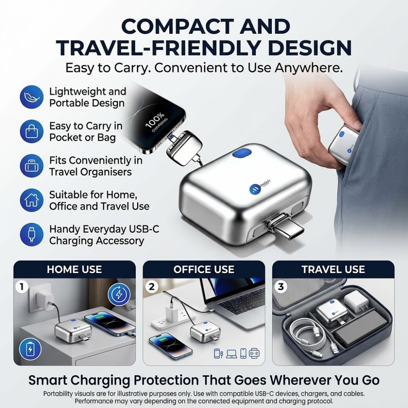 Maizic Smarthomes 140W USB-C Auto Stop Charging Protector | Automatic Power Cut-Off at Full Charge | Battery Protection Adapter for iPhone 15/16 Series, Android Phones, Tablets & USB-C Devices