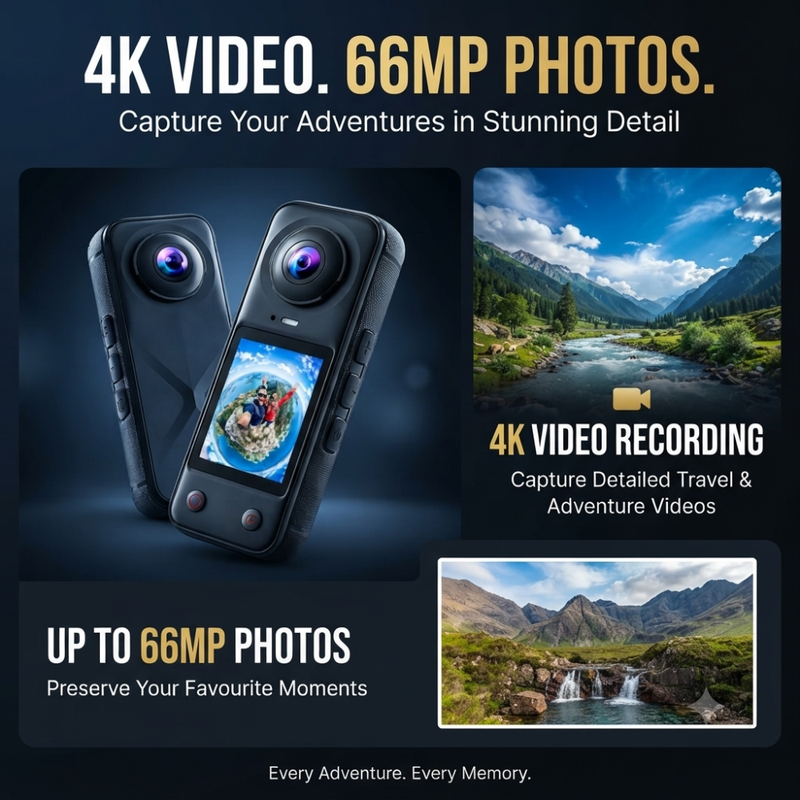 Maizic Smarthome X5 Pro 4K Waterproof Action Camera, 200° Panoramic Wide Angle, 66MP Photos, Dual Front & Rear Cameras, 16X Digital Zoom, 2.0 Inch IPS Screen, 1500mAh Battery, 32GB Memory Card