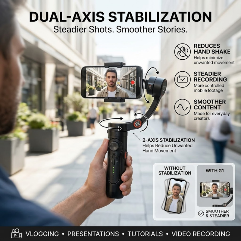 Maizic Smarthome Gimbal Camera G1, 360° AI Face Tracking Mobile Stabilizer, Dual-Axis Auto Follow Smartphone Gimbal Stand for Video Recording, Vlogging, Reels & Live Streaming