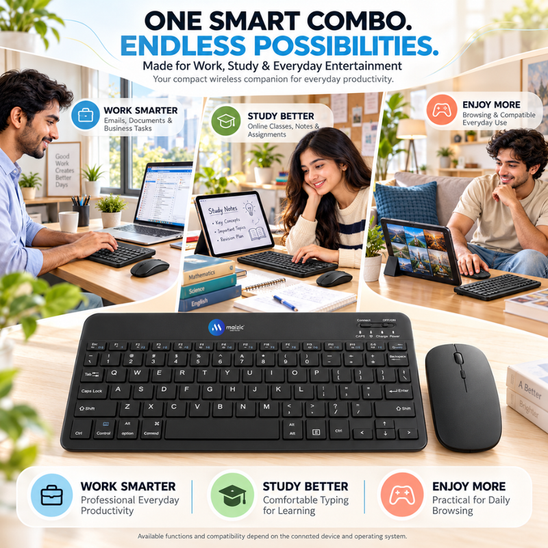 Maizic Smarthome Ultra Slim Wireless Bluetooth Keyboard & Mouse Combo, 10-Inch Compact Rechargeable Keyboard and Mouse Set, Lightweight & Portable Design for iPad, Tablet, Smartphone, Laptop & Desktop, Compatible with iOS, iPadOS, Android, Windows & macOS