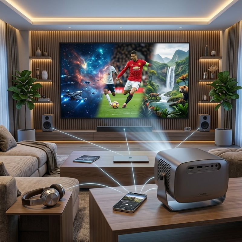 Maizic Smarthome CineCast Pro Smart WiFi Projector | Native 1080P Full HD | 4K Support | 18000 Lumens | Auto Focus & Auto Keystone | 170-Inch Home Theatre | Bluetooth 5.2 | Miracast | HDMI, USB, RJ45