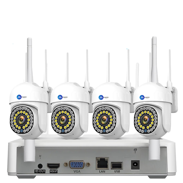 Maizic Smarthome PowerHub 3MP HD Wireless CCTV NVR Kit | Auto-Pair 4-Channel Security System | PTZ Cameras | 100M Long-Range Dual-Band Wi-Fi | IP66 Waterproof | Motion Detection | 2-Way Audio | App Live View