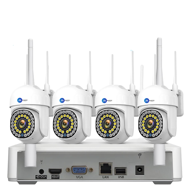 Maizic Smarthome PowerHub 3MP HD Wireless CCTV NVR Kit | Auto-Pair 4-Channel Security System | PTZ Cameras | 100M Long-Range Dual-Band Wi-Fi | IP66 Waterproof | Motion Detection | 2-Way Audio | App Live View