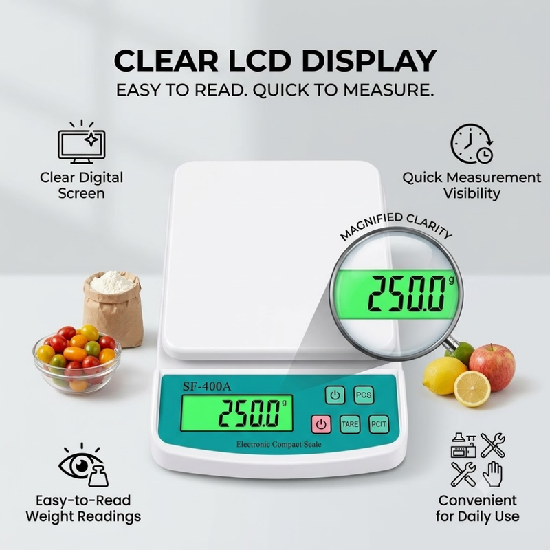 Maizic Smarthome SF-400A Digital Kitchen Weighing Scale 10kg x 1g | High-Precision Electronic Weight Machine with LCD Display, Tare & PCS Counting, Adapter Support | Ideal for Kitchen, Home, Office & Laboratory