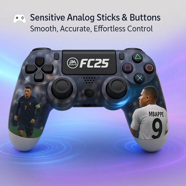 Maizic Smarthome Funetic FC 25 Themed Bluetooth Wireless P4 Gaming Controller For PS4/PS4 Pro/PS4 Slim/PC/Smartphone | Dual Vibration, Turbo, Touchpad, Type-C Fast Charging, 10hr Battery | Compatible with PS5- with case