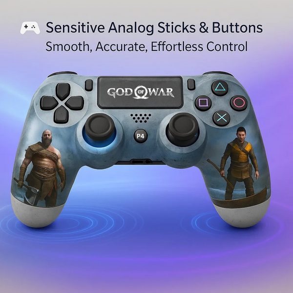 Maizic Smarthome Funetic “God of War” Themed Bluetooth Wireless P4 Gaming Controller – Compatible with PS4/PS4 Pro/PS4 Slim/PC/Smartphone | Dual Vibration, Turbo, Touchpad, Type-C Charging, 10hr Battery | Works with PS5 | Includes Case