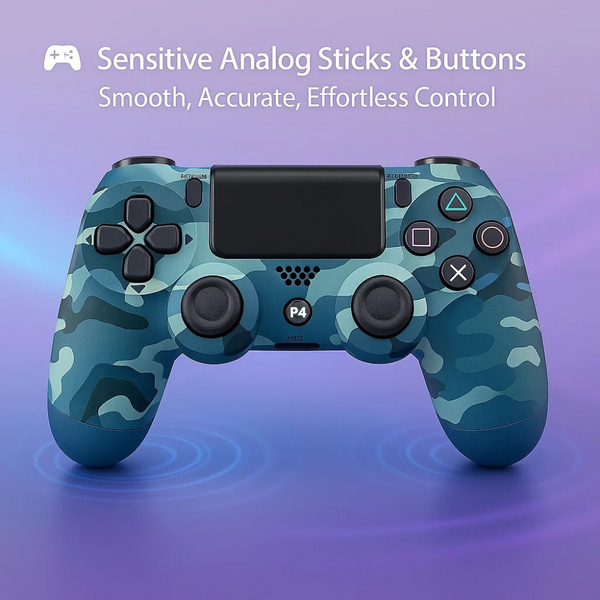 Maizic Smarthome Funetic “Blue Camo” Themed Bluetooth Wireless P4 Gaming Controller – Compatible with PS4/PS4 Pro/PS4 Slim/PC/Smartphone | Dual Vibration, Turbo, Touchpad, Type-C Charging, 10hr Battery | Works with PS5 | Includes Case
