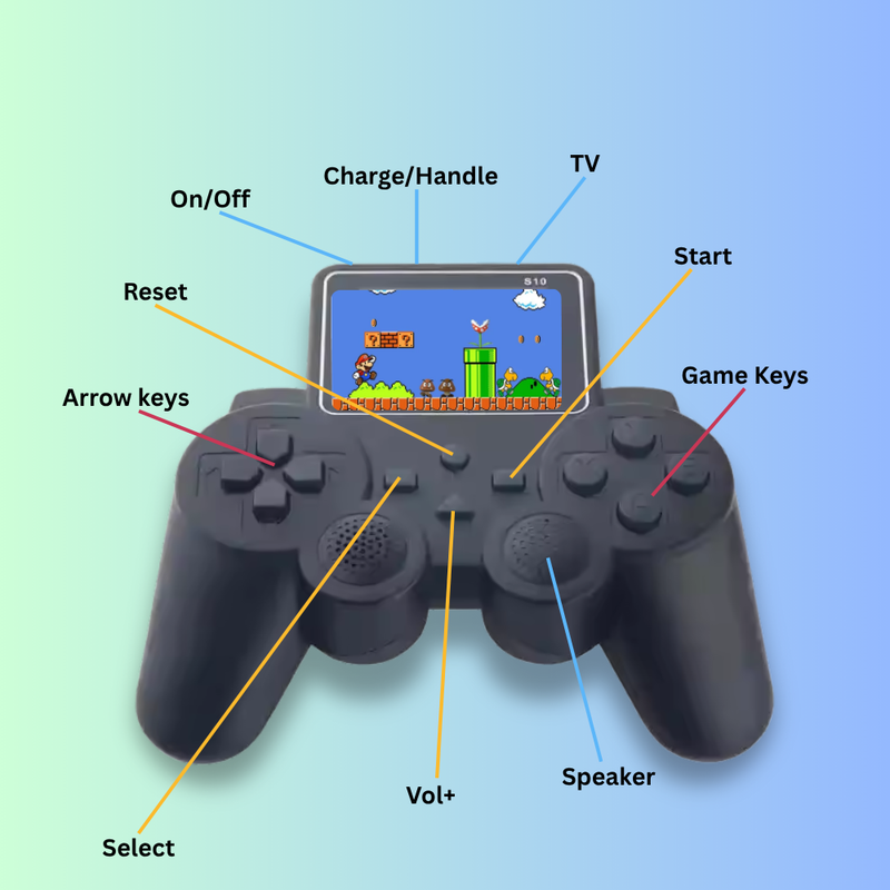 Maizic Smarthome S10 Gamepad 520 Classic Retro Games, 320 * 240 HD Resolution Colour Screen, TV HD Output via HDMI, Rechargeable 1020mAh, 6-7 Hrs Play, 2-Player Support, Family & Kids Gaming Console