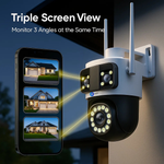 Maizic Smarthome Tricam 4G White 5MP x 3 UHD Triple Lens/Triple Screen Outdoor CCTV Camera | Color Night Vision | AI Human Detection | 2-Way Audio | IP66 Waterproof Home Security Camera