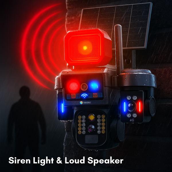 Maizic Smarthome Batman Siren 4G Solar Triple Lens CCTV Camera | 3×3MP UHD | Outdoor Security | Manual Side Rotation | Color Night Vision | Human Detection | Two-Way Audio | IP67 Waterproof