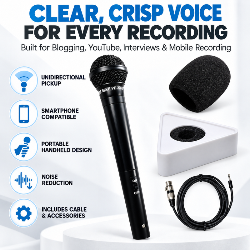 Maizic Smarthome Unidirectional Reporter Microphone with Noise Reduction, Wired Handheld Mic for Smartphone, Clear & Crisp Voice Recording for YouTube, Vlogging, Interviews, Podcasting & Blogging