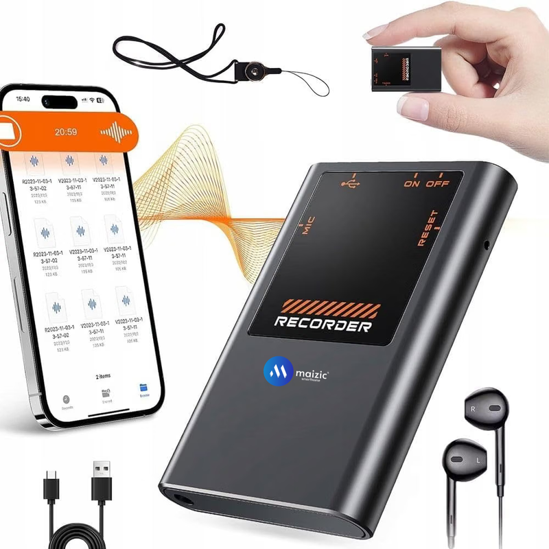 Maizic Smarthome VoiceNote 5 64GB Magnetic Digital Voice Recorder, Up to 3072Kbps HD Audio Recorder with AI Noise Reduction, Playback & Rechargeable Battery, Portable Dictaphone for Meetings, Lectures