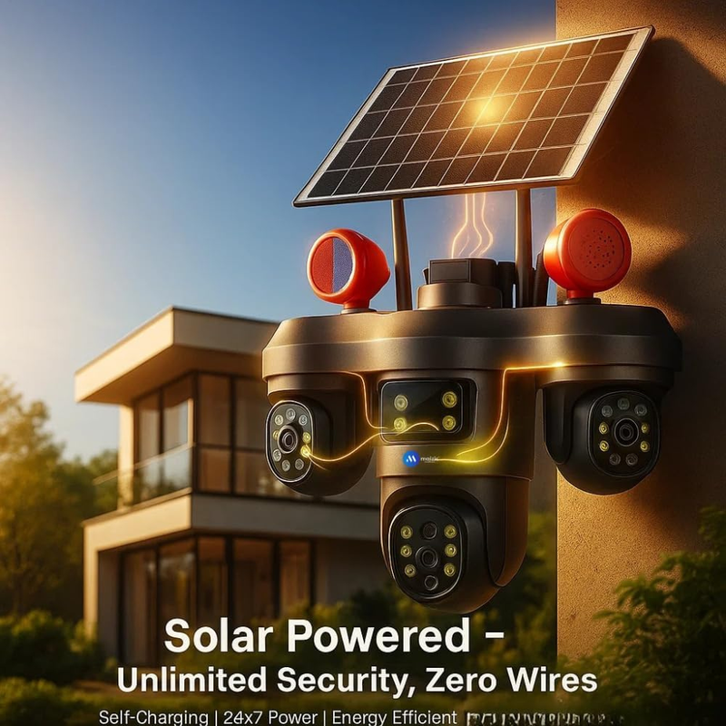 Maizic Smarthome TRIGENIE Siren Wi-Fi Solar Black 5MP×3 FHD Triple Lens AI PTZ Outdoor Security Camera | 360° Pan View | Color Night Vision | Human Detection | 2-Way Audio | IP66 Waterproof
