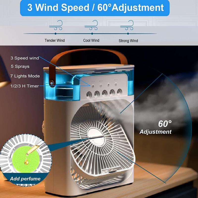 Mini Air Cooler Fan with light , Timer, 3 Wind Speeds and 3 Spray Modes MSH-020524 USB Air Cooler (WHITE)