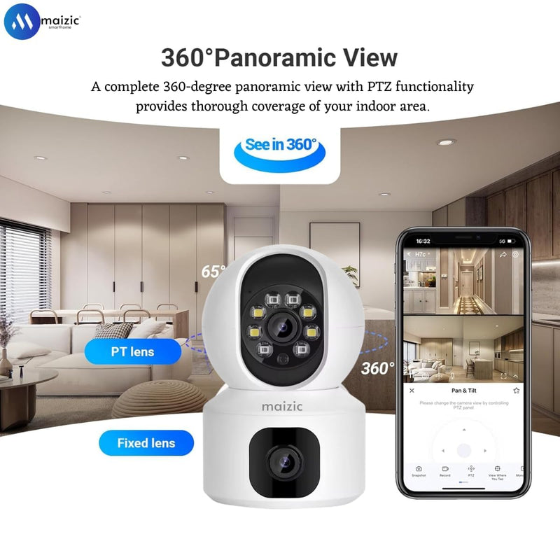 Maizic Smarthome 360° View CCTV Duo | Dual Lens 5+5MP Cameras with Smart Motion Tracking, Night Vision & 2-Way Talk – Total Home Protection!