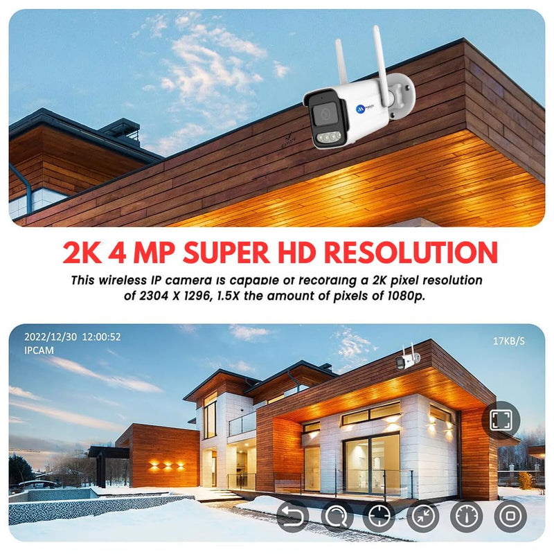 Maizic Smarthome BulletX 4MP WiFi Outdoor CCTV Camera | Full HD, 360° View, 10X Zoom, Color Night Vision, Motion Detection, 2-Way Audio, SD Card Support (Up to 128GB)