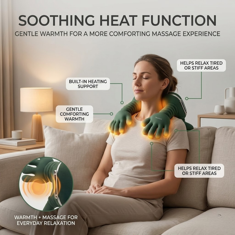 Maizic Smarthome Bionic Heated Neck & Back Massager with 4D Deep Tissue Kneading, Wireless Portable Shiatsu Massager with Simulated Human Hand Massage, Heat Therapy for Shoulder, Neck, Back & Muscle Relaxation – Green
