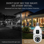 Maizic Smarthome Supercams 4+4 MP Dual Lens Smart Bulb CCTV Camera | Fixed Bullet + PTZ Dual Camera | Dual Live Monitoring | AI Human Detection | Color Night Vision | Two-Way Audio | Wireless WiFi Indoor Security Camera
