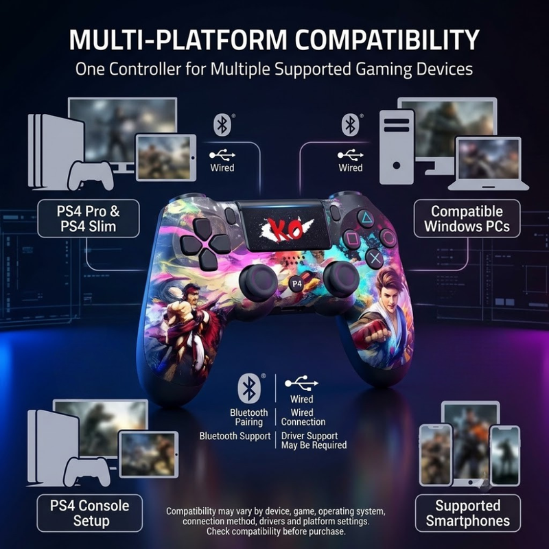 Maizic Smarthome Funetic Fighting Edition Wireless Bluetooth P4 Gaming Controller | Dual Vibration | Turbo Mode | Type-C Fast Charging | 10-Hour Battery | Compatible with PS4, PS4 Pro, PS4 Slim, PC & Android Smartphones