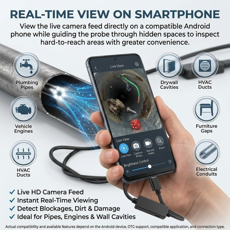 Maizic Smarthome 5.5mm Endoscope Inspection Camera for Android Phone | 6 Adjustable LED Lights | IP67 Waterproof | 2M Flexible Cable | USB Endoscopic Borescope Camera for Pipe, Drain, Engine, Wall & Underwater Inspection
