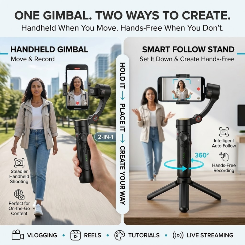 Maizic Smarthome Gimbal Camera G1, 360° AI Face Tracking Mobile Stabilizer, Dual-Axis Auto Follow Smartphone Gimbal Stand for Video Recording, Vlogging, Reels & Live Streaming
