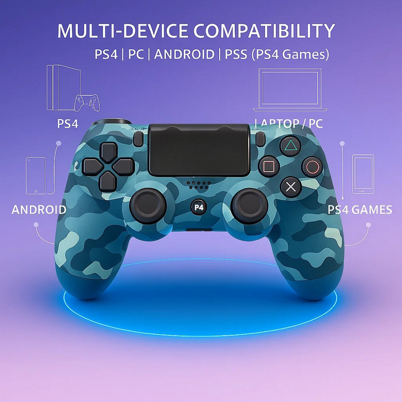 Maizic Smarthome Funetic “Blue Camo” Themed Bluetooth Wireless P4 Gaming Controller – Compatible with PS4/PS4 Pro/PS4 Slim/PC/Smartphone | Dual Vibration, Turbo, Touchpad, Type-C Charging, 10hr Battery | Works with PS5 | Includes Case