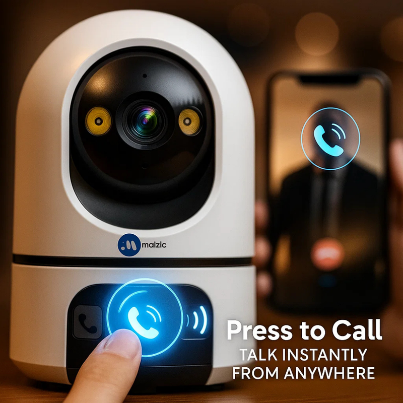 Maizic Smarthome Kyrone X2 5+5MP Dual Lens/Screen WiFi Indoor CCTV Camera | Full HD 1080p | 360° View | Color + IR Night Vision | Two-Way Audio | Motion Detection | Video Calling | SD Card Support up to 128 GB