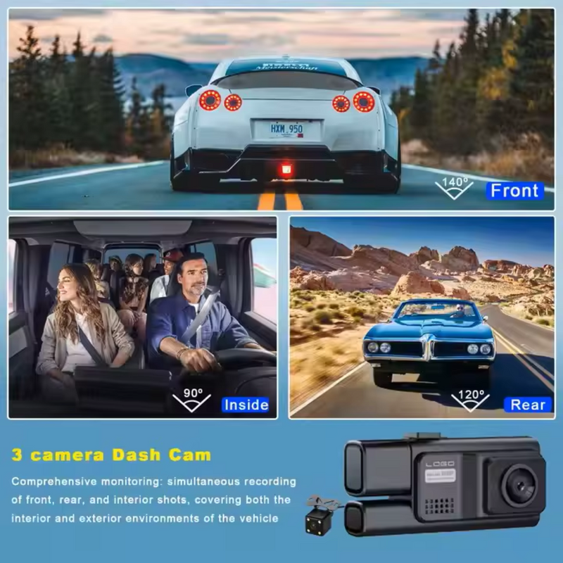 Maizic Smarthome Labial 3 Channels Dash Camera | 5MP 1296P FHD Front and Rear Inside Loop Recording | Built-in Wi-Fi | Night Vision | G-Sensor | Triple Car Camera with 2 Inch Screen, WDR, Parking Mode