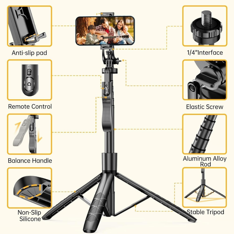 Maizic Smarthome CreatorPod 5 75-Inch Selfie Stick Tripod, 190cm Aluminum Tripod with 360° Ball Head, Detachable Bluetooth Remote & Phone Holder for iPhone, Android, GoPro, Vlogging, Reels & Travel