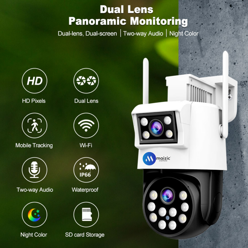 Maizic Smarthome 360° Ultra 2k Resolution 6+6MP Full HD Pan/Tilt WiFi CCTV Outdoor Camera, Compatible with Nvr & Onvif