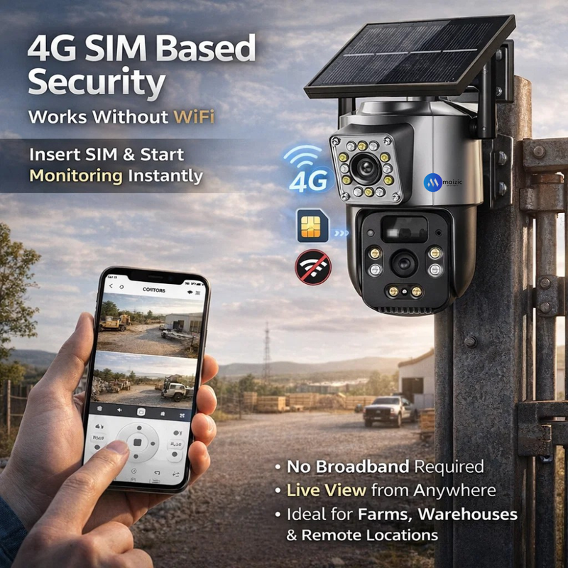 Maizic Smarthome Supercam 2.0 4G Solar Dual Lens/Screen 5+5MP UHD Outdoor CCTV | PTZ + Bullet | 360° View | 8000mAh Battery | Color Night Vision | 2-Way Audio | Human Detection | IP66 Waterproof
