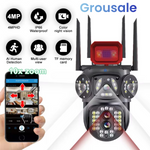 Maizic Smarthome Tricams Dual Lenses 3 Screens View 4MP Each FHD Outdoor Wifi Wireless Camera with Color Night Visoin | Two Way Audio | Motion Detection | PTZ Function | Weatherproof IP66