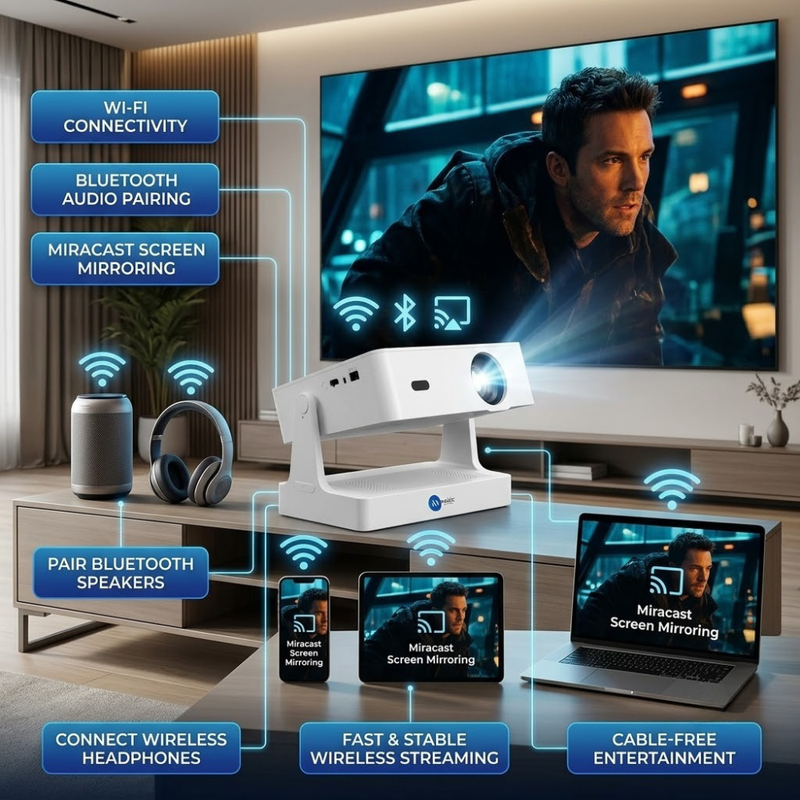 Maizic Smarthome Tej PRO Smart Home Theatre Projector | 12000 Lumens | 2K Support | WiFi & Bluetooth | Netflix, YouTube, Play Store | Zoom Adjustment, Miracast | HDMI, USB, RJ45 | Android & iOS