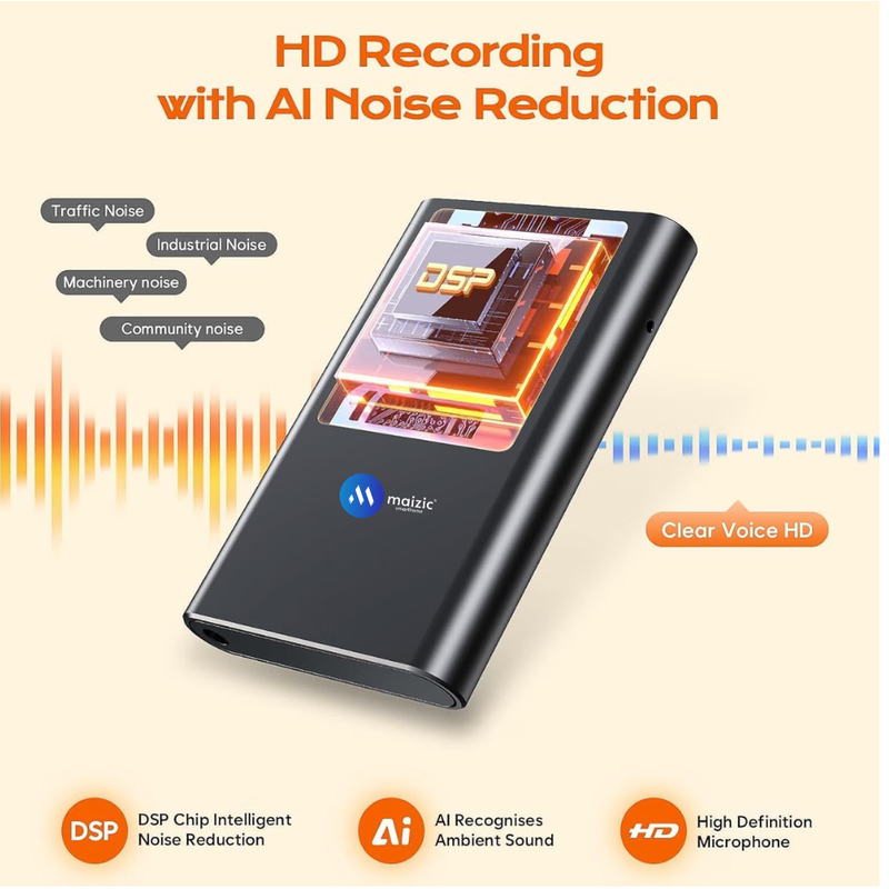 Maizic Smarthome VoiceNote 5 64GB Magnetic Digital Voice Recorder, Up to 3072Kbps HD Audio Recorder with AI Noise Reduction, Playback & Rechargeable Battery, Portable Dictaphone for Meetings, Lectures