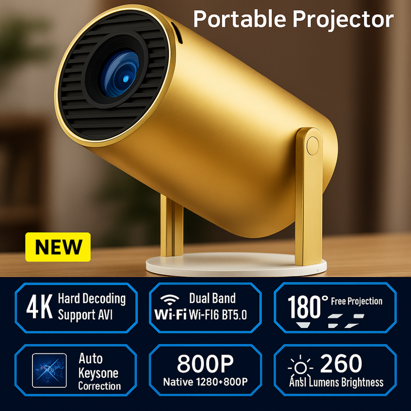 Maizic Smarthome Golden 2X Smart Projector | 800P Native, 1080p & 4K Support | Android 13.0, 950S Chip | Auto 4D Keystone, Netflix, Prime, WiFi & Bluetooth