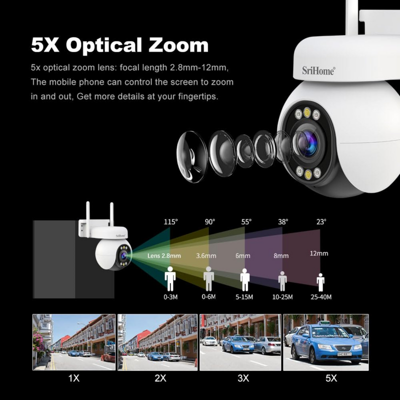 Srihome SH051 4MP QHD 2560 * 1440p 5X Optical Zoom WiFi IP Camera WiFi Indoor Home Security CCTV Camera