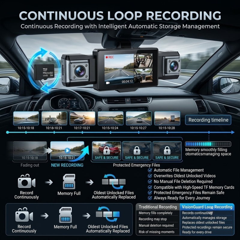 Maizic Smarthome DriveCam Pro 4-Channel Dash Camera | 360° Quad Camera Recording | Front, Left, Right & Rear Coverage | Night Vision | G-Sensor | 3
