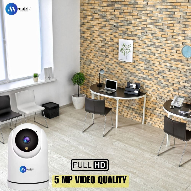 Maizic Ultracam Aura 5MP WiFi CCTV Camera | 360° Indoor Security Cam with Color Night Vision, Motion Detection, 2-Way Audio, Multi-User App Access & 128GB SD Card Support