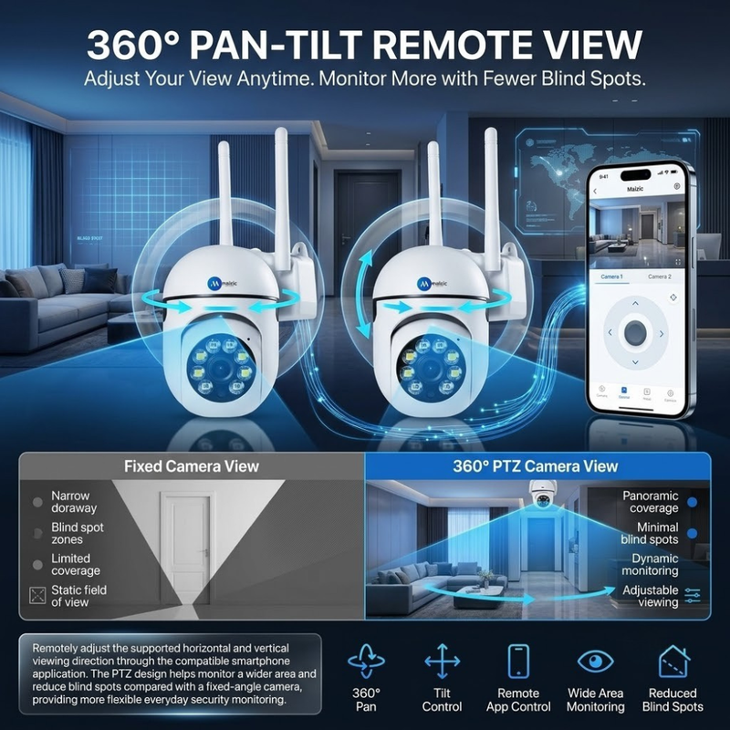 Maizic Smarthome Mini PTZ Wi-Fi (Pack of 2) CCTV Cameras 3MP | 360° Pan Tilt Indoor & Outdoor Security Cameras | Color Night Vision | AI Motion Detection | Two-Way Audio | Multi-User App Access