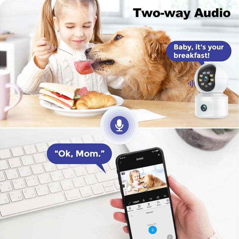 Maizic Smarthome 4G SIM Dual Lens Indoor CCTV Camera | Dual Screen View, Color Night Vision, 2-Way Talk, AI Motion Detection, 128GB SD Support